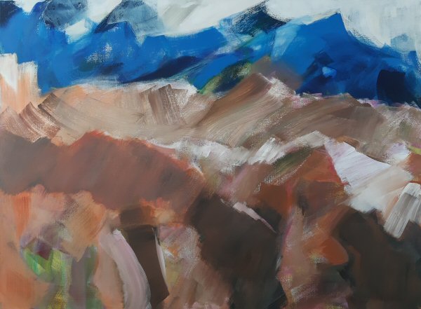 Blaue Berge - habe fertig, 2019, 100 x 135, Acryl - Leinen